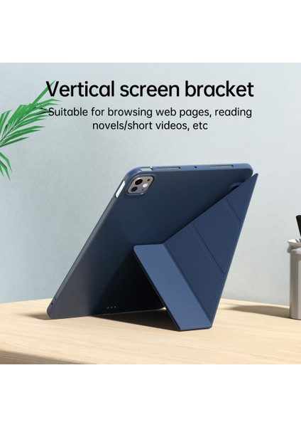 iPad Pro 11 (2024) Origami Standı Deri Otomatik Uyandırma uyku Gece Yarısı i Tablet Kılıfı (Yurt Dışından)