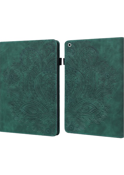Baskılı Çiçek Desenli Deri Cüzdan Standı iPad 10.2 (2019 2020 2021) YEŞIL Tablet Kılıfı (Yurt Dışından)