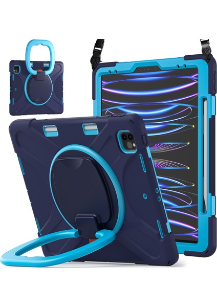 Kalem Manyetik Emilmiş Fonksiyon Tamı Taşınabilir Hibrit iPad Pro 12.9 Inç Omuz Askılı 360° Dönebilen Tekme Standı Tablet Kılıfı (Yurt Dışından)