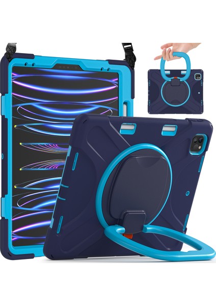 Kalem Manyetik Emilmiş Fonksiyon Tamı Taşınabilir Hibrit iPad Pro 12.9 Inç Omuz Askılı 360° Dönebilen Tekme Standı Tablet Kılıfı (Yurt Dışından)