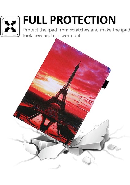 Desenli Deri Stand Smart iPad 9 7 Inç (2017 2018) TOWER Tablet Kılıfı (Yurt Dışından)