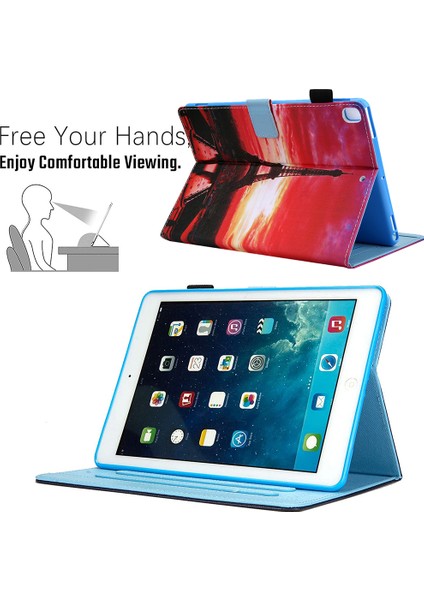 Desenli Deri Stand Smart iPad 9 7 Inç (2017 2018) TOWER Tablet Kılıfı (Yurt Dışından)