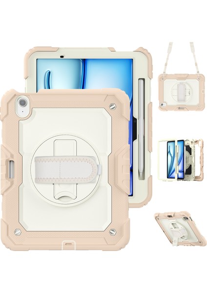 iPad Air 11 (2024) Pc Silikon Standı Ekran Koruyuculu Bej Tablet Kılıfı (Yurt Dışından)