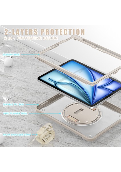 iPad Air 11 (2024) Omuz Askılı stand Haki Tablet Kılıfı (Yurt Dışından)