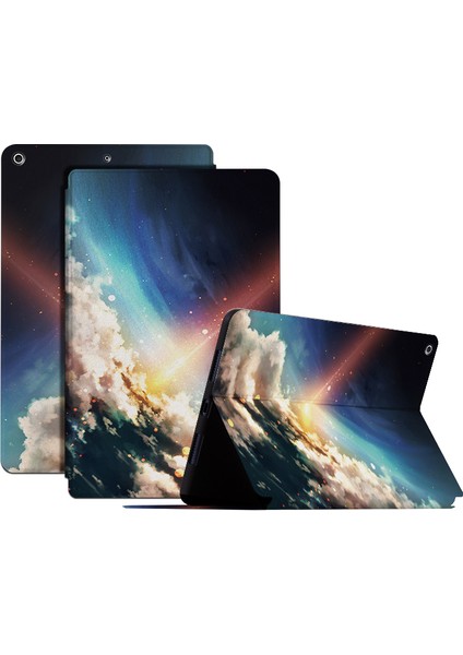 iPad 10.2 (2019 2020 2021) Yıldızlı yüzü Desenli Baskı Darbeye Dayanıklı Düşmeye Dayanıklı Pu Deri Stand Parlak Yıldızlı yüzü ile Tpu Tablet Kılıfı (Yurt Dışından)