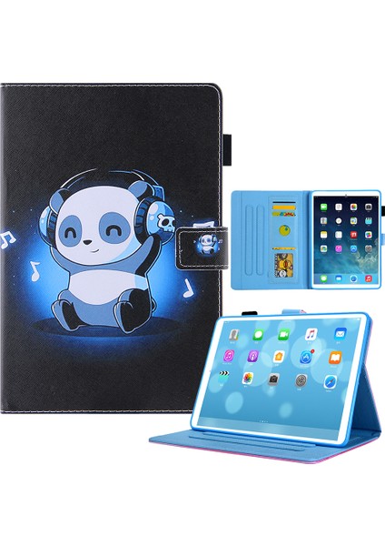iPad Mini (2021) Otomatik Uyandırma uyku Özellikli Ince Katlanır Stand Çapraz Doku Desenli Pu Deri Koruyucu Panda Müzik Dinleme Tablet Kılıfı (Yurt Dışından)