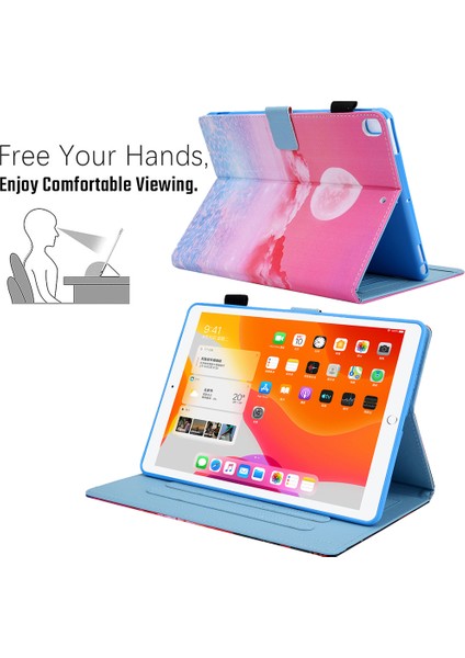 Desenli Deri Standlı iPad 10.2 (2019 2020 2021) AFTERGLOW Akıllı Tablet Kılıfı (Yurt Dışından)