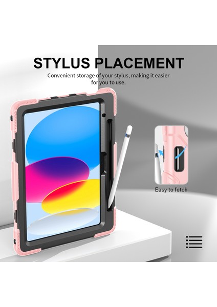 iPad 10.9 (2022) Pc Silikon Sağlam Standı Omuz Askılı Kalem Tutucu Tablet Kılıfı (Yurt Dışından)