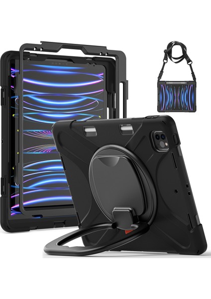 Kalem Manyetik Emilmiş Fonksiyon Tamı Taşınabilir Hibrit iPad Pro 12 9 Inç Omuz Askılı 360° Dönebilen Tekme Standı Tablet Kılıfı (Yurt Dışından)
