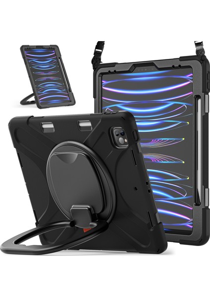 Kalem Manyetik Emilmiş Fonksiyon Tamı Taşınabilir Hibrit iPad Pro 12 9 Inç Omuz Askılı 360° Dönebilen Tekme Standı Tablet Kılıfı (Yurt Dışından) modelleri