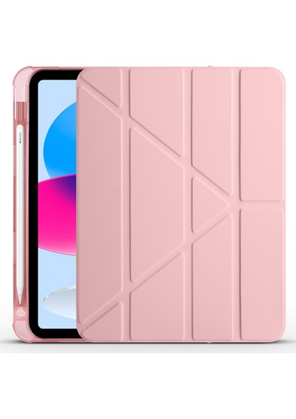 iPad 10.9 (2022) Deri Düşmeyi Önleyici Koruyucu V Katlama Standı Kalem Yuvalı Tablet Kılıfı (Yurt Dışından)
