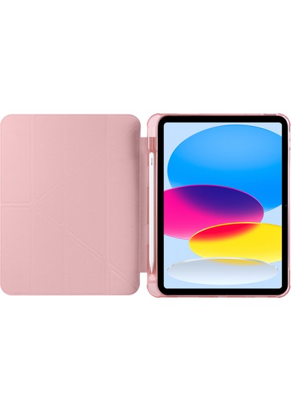iPad 10.9 (2022) Deri Düşmeyi Önleyici Koruyucu V Katlama Standı Kalem Yuvalı Tablet Kılıfı (Yurt Dışından)