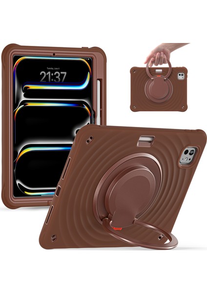 iPad Pro 11 (2024) Dönebilen El Kavrama Standı Pc Silikon Tpu Çikolata Rengi Tablet Kılıfı (Yurt Dışından)