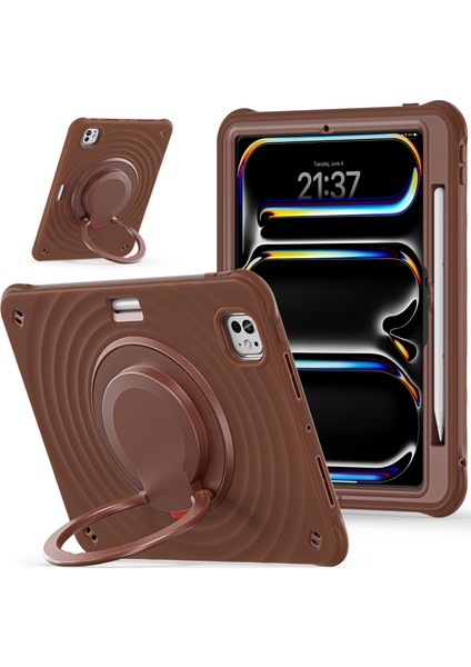 iPad Pro 11 (2024) Dönebilen El Kavrama Standı Pc Silikon Tpu Çikolata Rengi Tablet Kılıfı (Yurt Dışından) fiyatları