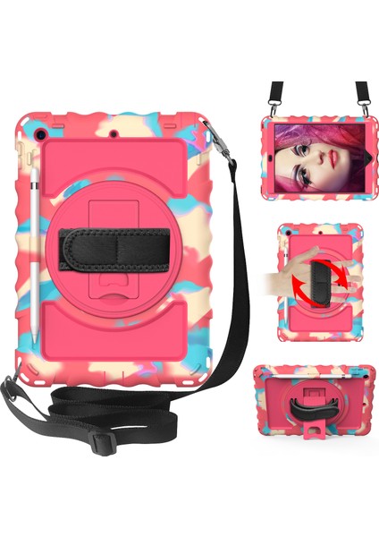 iPad 10.2 (2019 2020 2021) Düşmeyi Önleyici Silikon Pc Standı Omuz Askılı Tablet Kılıfı (Yurt Dışından)