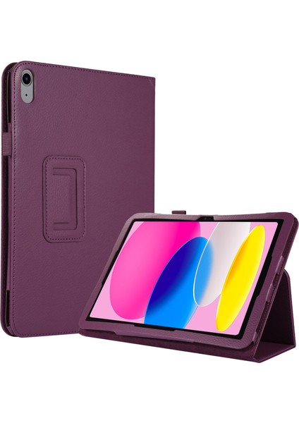 Litchi Doku Pu Deri iPad 10.9 (2022) Katlanabilir Stand Otomatik Uyandırma uyku Koruyucu Tablet Kılıfı (Yurt Dışından)