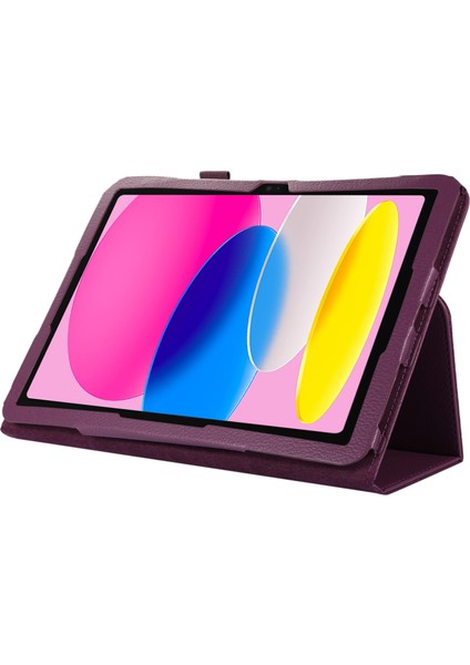 Litchi Doku Pu Deri iPad 10.9 (2022) Katlanabilir Stand Otomatik Uyandırma uyku Koruyucu Tablet Kılıfı (Yurt Dışından)