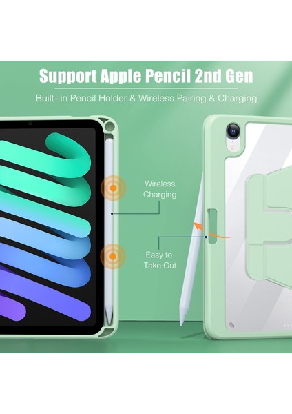 360 Derece Dönen Çizilmez Pu Deri Standı iPad Mini Kalem Tutuculu (2021) Tablet Kılıfı (Yurt Dışından)