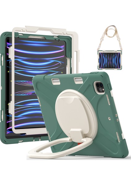 Kalem Manyetik Emilmiş Fonksiyon Tamı Taşınabilir Hibrit iPad Pro 360° Dönebilen Tekme Standı Omuz Askılı iPad Pro 12 9 Inç Zümrüt i Tablet Kılıfı (Yurt Dışından)