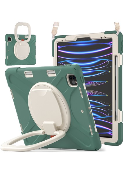 Kalem Manyetik Emilmiş Fonksiyon Tamı Taşınabilir Hibrit iPad Pro 360° Dönebilen Tekme Standı Omuz Askılı iPad Pro 12 9 Inç Zümrüt i Tablet Kılıfı (Yurt Dışından)