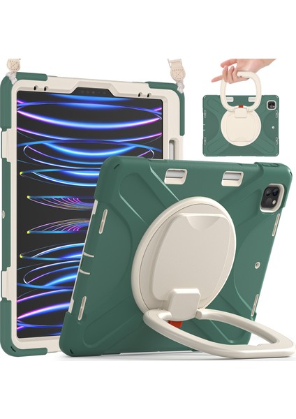Kalem Manyetik Emilmiş Fonksiyon Tamı Taşınabilir Hibrit iPad Pro 360° Dönebilen Tekme Standı Omuz Askılı iPad Pro 12 9 Inç Zümrüt i Tablet Kılıfı (Yurt Dışından)