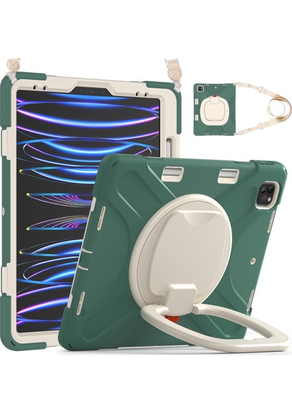 Kalem Manyetik Emilmiş Fonksiyon Tamı Taşınabilir Hibrit iPad Pro 360° Dönebilen Tekme Standı Omuz Askılı iPad Pro 12 9 Inç Zümrüt i Tablet Kılıfı (Yurt Dışından)