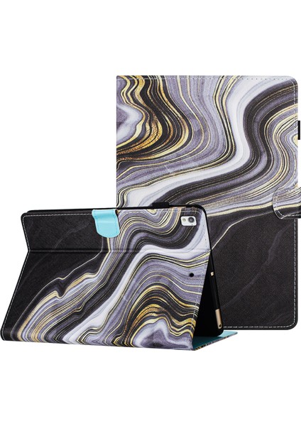 iPad 10.2 (2019 2020 2021) Pu Deri Desenli Akıllı Koruyucu Mermer Tablet Kılıfı (Yurt Dışından)