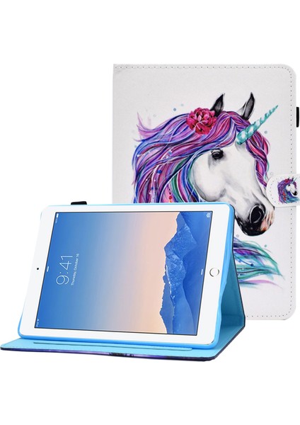 iPad 9.7 Inç (2017 2018) Dikişli Deri Koruyucu Standı kart Yuvası ile Manyetik Kapatma Tablet Kılıfı (Yurt Dışından)
