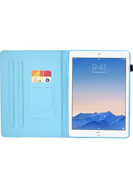 iPad 9.7 Inç (2017 2018) Dikişli Deri Koruyucu Standı kart Yuvası ile Manyetik Kapatma Tablet Kılıfı (Yurt Dışından)