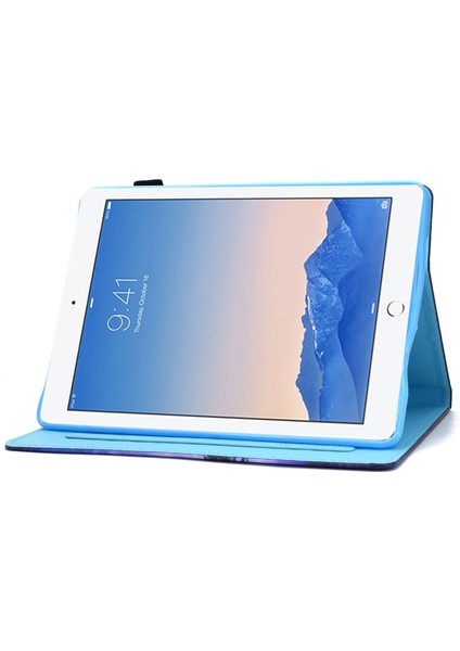iPad 9.7 Inç (2017 2018) Dikişli Deri Koruyucu Standı kart Yuvası ile Manyetik Kapatma Tablet Kılıfı (Yurt Dışından)