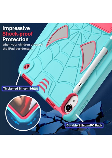 iPad 10.9 (2022) Koruyucu Düşme Önleyici Örümcek Stili Pc Silikon Stand Kayışlı Nane i Tablet Kılıfı (Yurt Dışından)
