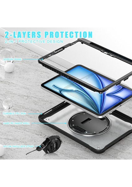 iPad Air 11 (2024) Omuz Askılı Tekme Standı Tablet Kılıfı (Yurt Dışından)