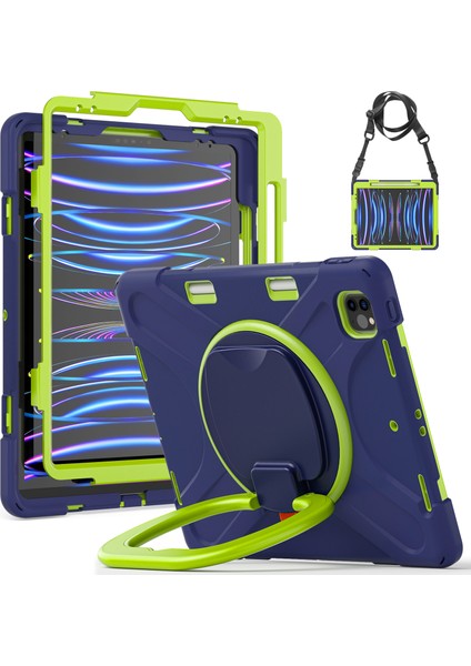 Kalem Manyetik Emilmiş Fonksiyon Tamı Taşınabilir Hibrit iPad Pro 12.9 Inç Omuz Askılı 360° Dönebilen Tekme Standı Tablet Kılıfı (Yurt Dışından)