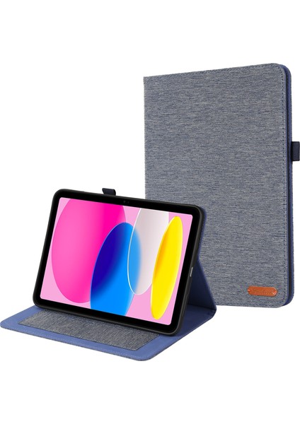 iPad 10.9 (2022) Kumaş Doku Tam Vücut Koruma Pu Deri Kart Tutucu Folio Standı Tablet Kılıfı (Yurt Dışından)