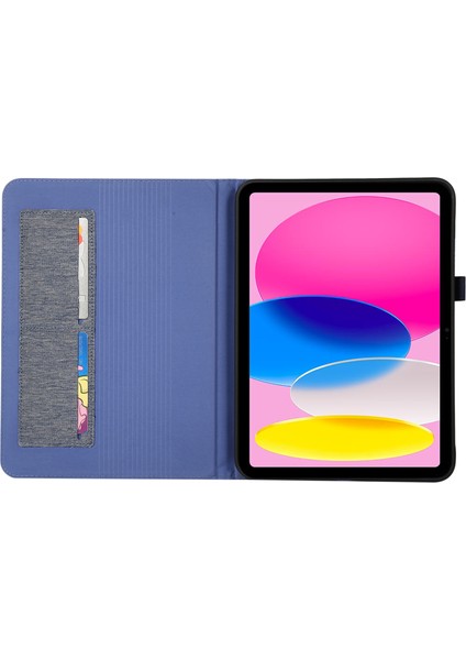 iPad 10.9 (2022) Kumaş Doku Tam Vücut Koruma Pu Deri Kart Tutucu Folio Standı Tablet Kılıfı (Yurt Dışından)