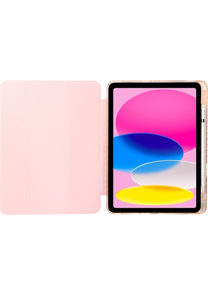 iPad 10.9 (2022) Üç Katlı Standlı Akıllı Pu Deri Akrilik Tpu Bej Tablet Kılıfı (Yurt Dışından)