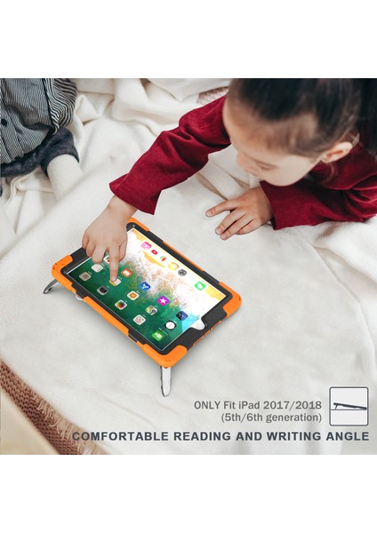 360° Dönebilen Ayaklı Pc iPad 9 7 Inç (2018) Kullanışlı Kayışlı Silikon Combo Turuncu Tablet Kılıfı (Yurt Dışından)