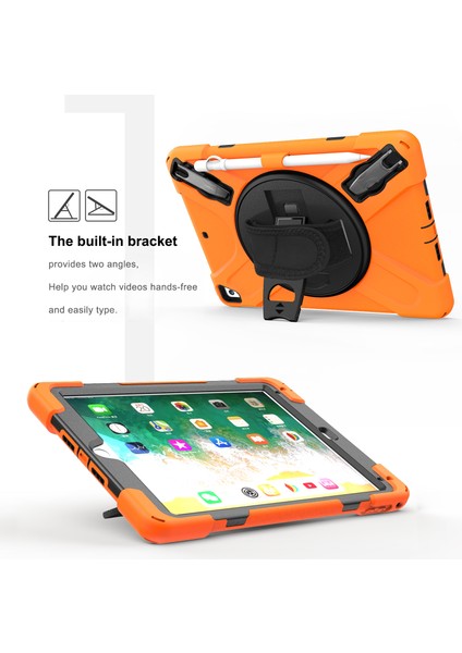 360° Dönebilen Ayaklı Pc iPad 9 7 Inç (2018) Kullanışlı Kayışlı Silikon Combo Turuncu Tablet Kılıfı (Yurt Dışından)