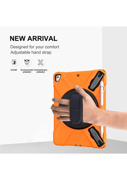 360° Dönebilen Ayaklı Pc iPad 9 7 Inç (2018) Kullanışlı Kayışlı Silikon Combo Turuncu Tablet Kılıfı (Yurt Dışından)