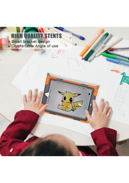 360° Dönebilen Ayaklı Pc iPad 9 7 Inç (2018) Kullanışlı Kayışlı Silikon Combo Turuncu Tablet Kılıfı (Yurt Dışından)