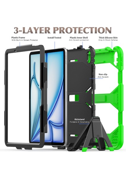 iPad Air 11 (2024) Dahili Ekran Koruyuculu stand Pc Silikon Tablet Kılıfı (Yurt Dışından)