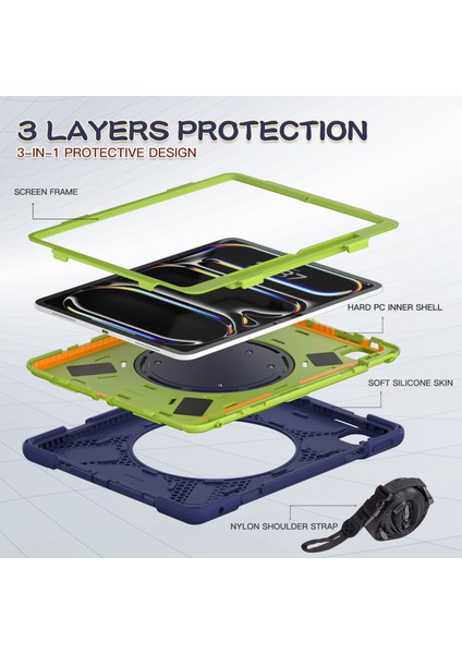 iPad Pro 13 (2024) Omuz Askılı Tpu Pc Silikon Stand Lacivert Tablet Kılıfı (Yurt Dışından) fiyatları