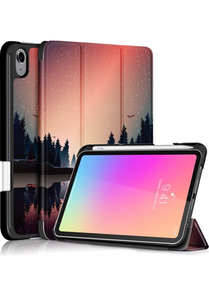 Desen Baskı Dahili Kalem Tutucu Premium Üç Katlı Stand Ince Otomatik Uyandırma uyku Pu Deri Akıllı ile Apple iPad Mini 6 (2021) FOREST Tablet Kılıfı (Yurt Dışından)