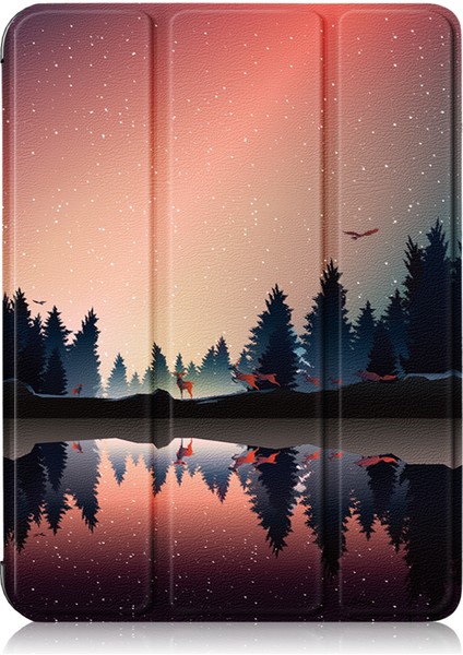 Desen Baskı Dahili Kalem Tutucu Premium Üç Katlı Stand Ince Otomatik Uyandırma uyku Pu Deri Akıllı ile Apple iPad Mini 6 (2021) FOREST Tablet Kılıfı (Yurt Dışından)