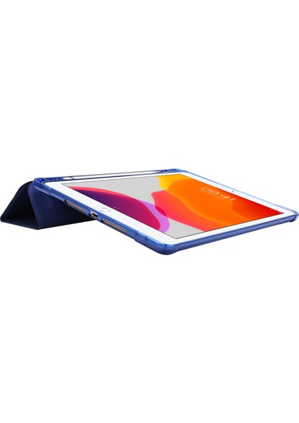 iPad 10.2 (2019 2020 2021) Kalem Yuvalı Üç Katlı Stand Deri Kabuğu Tablet Kılıfı (Yurt Dışından)