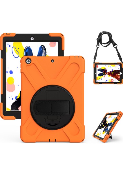 X Shape Pc Tpu Hibrit 360 Derece Dönebilen Tekme Standı Omuz Askısı iPad 10.2 (2019 2020 2021) TURUNCU Tablet Kılıfı (Yurt Dışından)