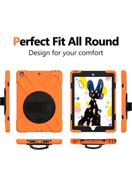 X Shape Pc Tpu Hibrit 360 Derece Dönebilen Tekme Standı Omuz Askısı iPad 10.2 (2019 2020 2021) TURUNCU Tablet Kılıfı (Yurt Dışından)