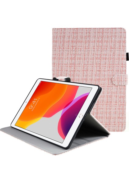iPad 10.2 Koruyucu (2019 2020 2021) Pu Deri Izgaralar Desenli Standlı Tablet Kılıfı (Yurt Dışından)
