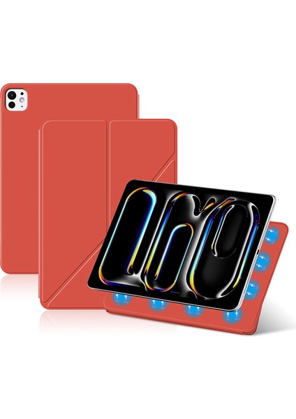 iPad Pro 13 (2024 M4) Manyetik Ek Deri Damla Geçirmez Origami Standlı Tablet Kılıfı (Yurt Dışından)