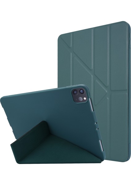 iPad Pro 11 (2024) Origami Standı Pu Deri Otomatik Uyku uyandırma Gece Yarısı i ile Silikon Tablet Kılıfı (Yurt Dışından)